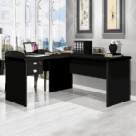 ESCRITORIO TAURUS EN "L" DE MADERA 2 CAJONES COLOR NEGRO