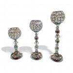 SET DE 3 PORTA VELAS PLATEADO METAL/VIDRIO