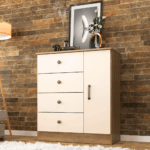 COMODA LISBOA DE 1 PUERTA Y 4 CAJONES COLOR NOGUEIRA/OFF WHITE