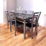 COMEDOR METAL TIPO MARMOL + 6 SILLAS METAL BAO