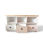 RACK/APARADOR 3 NICHOS 3 CAJONES COLOR BLANCO/MIEL - Imagen 2