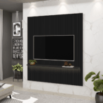 PANEL RIPADO ABSOLUT + REPISA DE MADERA CON LUZ LED COLOR NEGRO