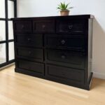 CÓMODA RUSTICA DE MADERA CON 9 CAJONES COLOR NEGRO