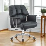 SILLA DE ESCRITORIO RECLINABLE PREMIUM CUERINA COLOR NEGRO