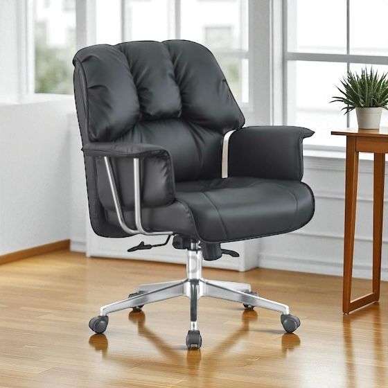 SILLA PREMIUM SILLA DE ESCRITORIO RECLINABLE PREMIUM CUERINA COLOR NEGRO - Imagen 1