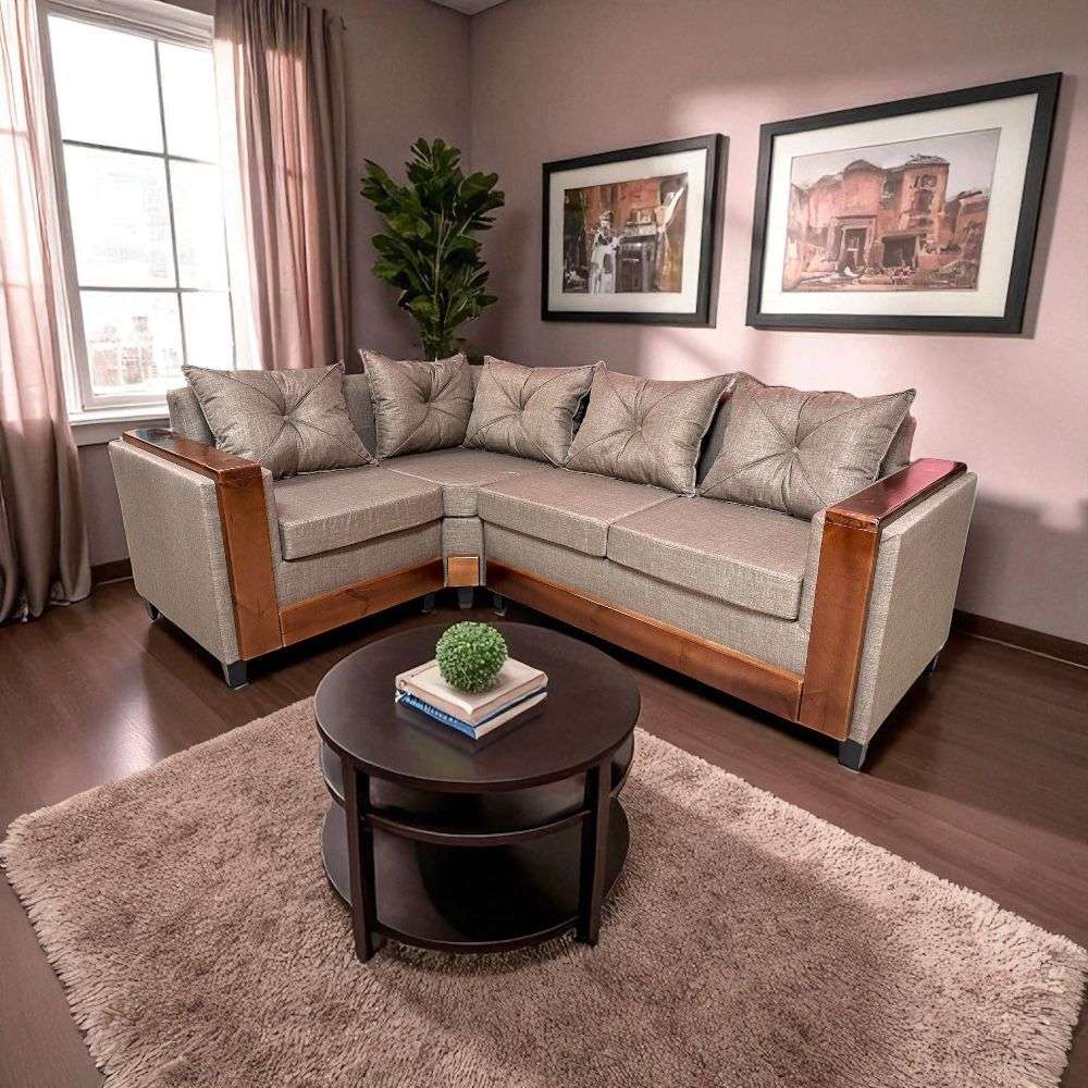 seccional con madera SECCIONAL BILBAO EN "L" 4 PUESTOS CON MADERA COLOR A ELECCIÓN - Imagen 1