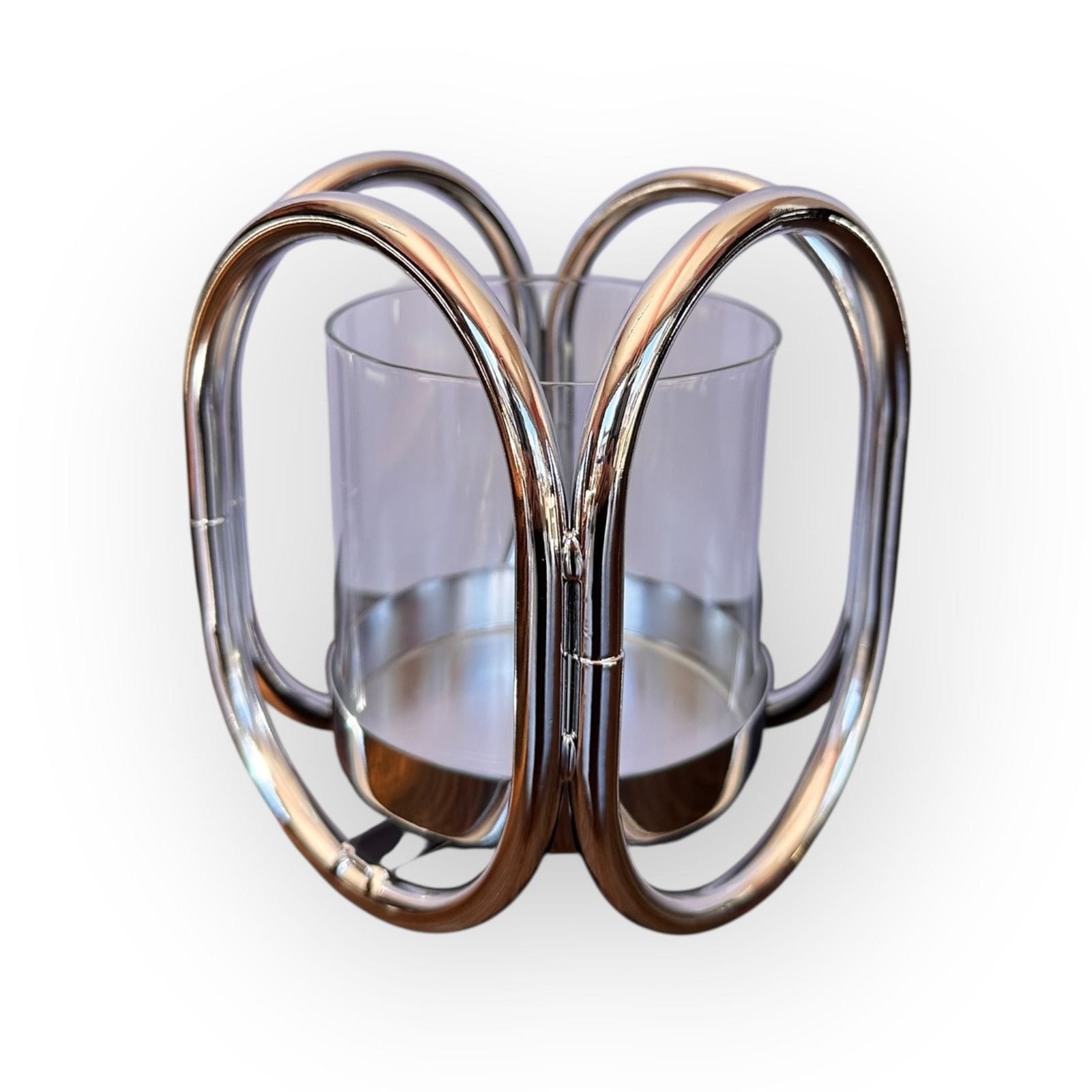 candelabro argollas plata CANDELABRO DE METAL/VIDRIO ESTILO ARGOLLAS - Imagen 1