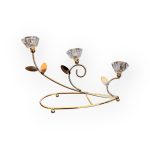 CANDELABRO DE METAL/VIDRIO ESTILO ROSAS TRIPLE