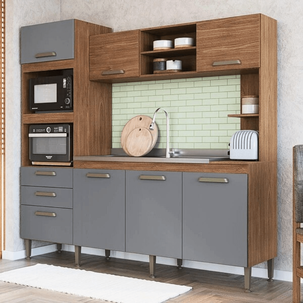 kit cocina melyna gris KIT COCINA MELYNA 6 PT 3 CJ COLOR FREIJO/GRIS -IRM- - Imagen 1