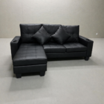 SECCIONAL BRAZO RECTO CON POSA VASO Y MODULAR COLOR NEGRO DE CUERINA (LEOPAR) - Imagen 3