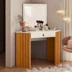 TOCADOR ESQUINERO GLITTER 1CJ C/ESPEJO Y LUCES LED COLOR CINAMOMO/OFF WHITE  -ALBATROZ-