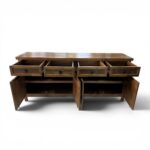 RACK APARADOR RUSTICO 180 CM 4 CAJONES 4 PUERTAS DE VIDRIO COLOR CHOCOLATE CLARO - Imagen 2