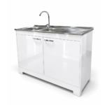 MUEBLE PARA LAVAPLATOS DOBLE 2PT COLOR BLANCO + LATA SOBREPONER 120CM + LLAVE VERTICAL + DESAGUE Y SIFON -MVS SUL-