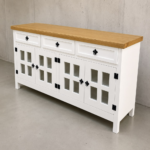 RACK APARADOR RUSTICO 150CM 4 PUERTAS Y 3 CAJONES COLOR BLANCO/NOGAL